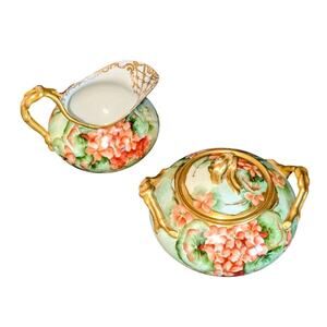 Antique Jean Pouyat Limoge Made in France Hand-Painted Sugar & Creamer Set